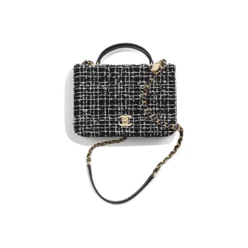 CHANEL Twill Soft Velvet And Lambskin Mouth Cover Bag Shoulder Bag Crossbody Bag Handbag Small Size Women's Black/White