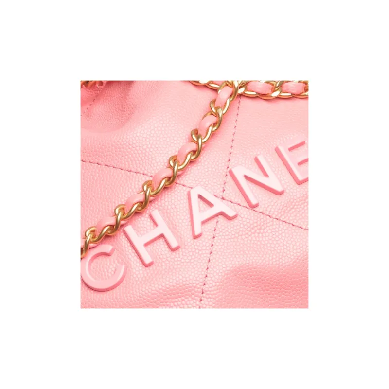 CHANEL 22Bag Shiny Grain Embossed Calfskin & Metal Bucket Bag, Shoulder Bag, Crossbody Bag Mini Women's Coral Pink-3