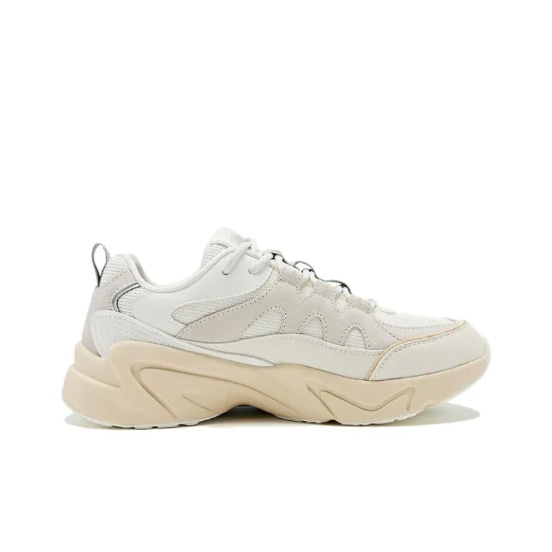 QIAODAN Wear resistant And Lightweight Low Top Chunky Sneakers Women's Ivory Light Gray-1