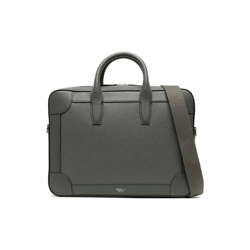 Mulberry Cow Leather Briefcase Handbag Laptop Bag Men's Green-0