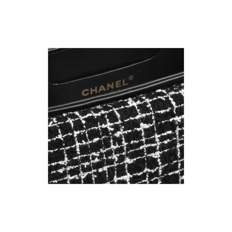 CHANEL Twill Soft Felt With Lambskin Flap Bag, Shoulder Bag, Crossbody Bag, Handbag Trumpets Women's Black & White-3