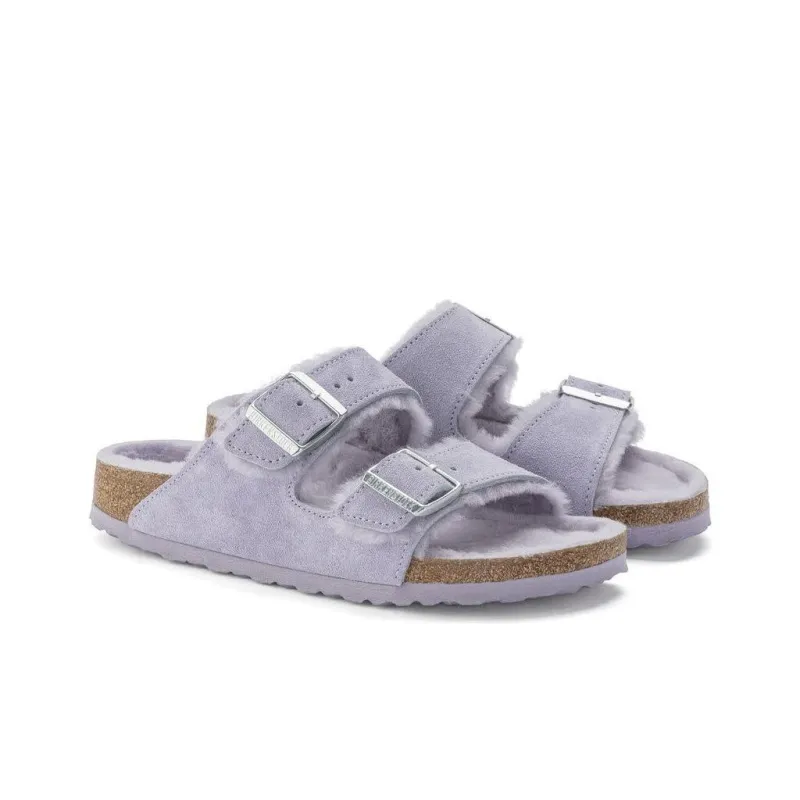 Birkenstock Arizona Shearling Suede Leather Narrow Fit 'Purple Fog' Women's-3