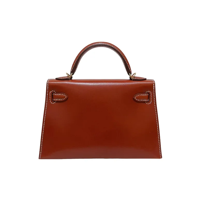 HERMES Mini Kelly Box Leather Kelly Bag Handbag Shoulder Bag Crossbody Bag Mini Women's 36 Brick Red-2