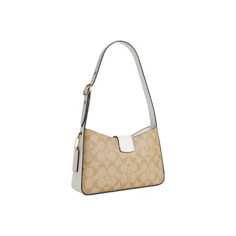 COACH Eliza Signature Coated Canvas With Smooth Leather Handbag Shoulder Bag Women's Milk White & Light Brown-1