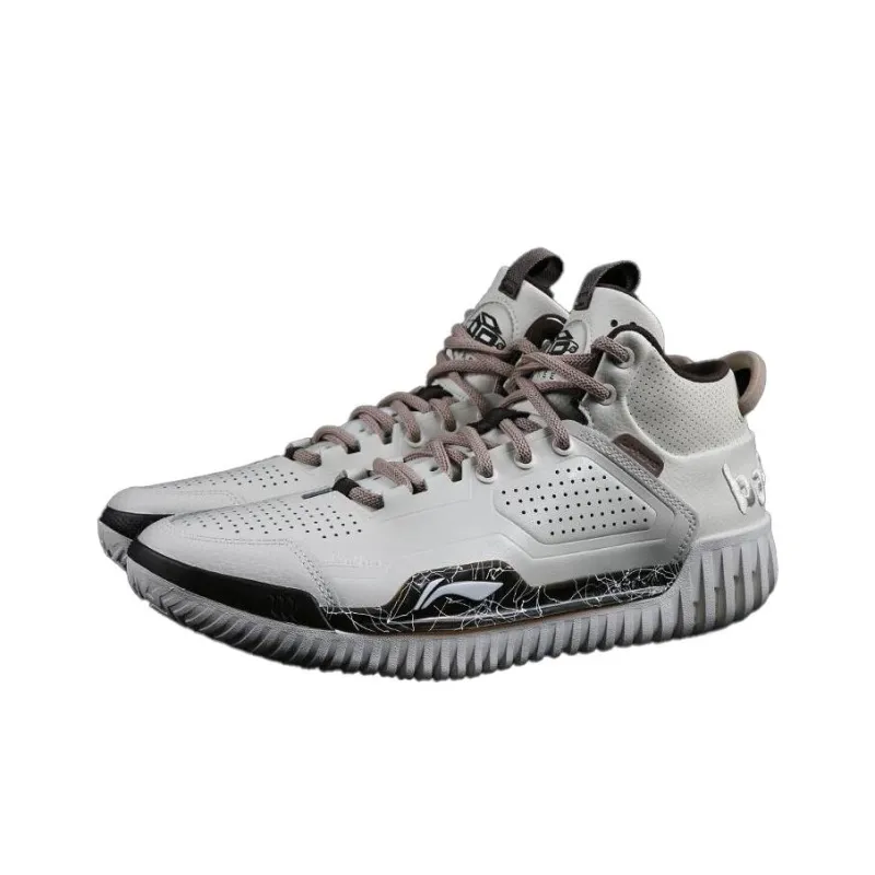 LiNing Badfive 3 Cushioning Wear Resistant Mid Top Basketball Shoes Men's Ecru-3