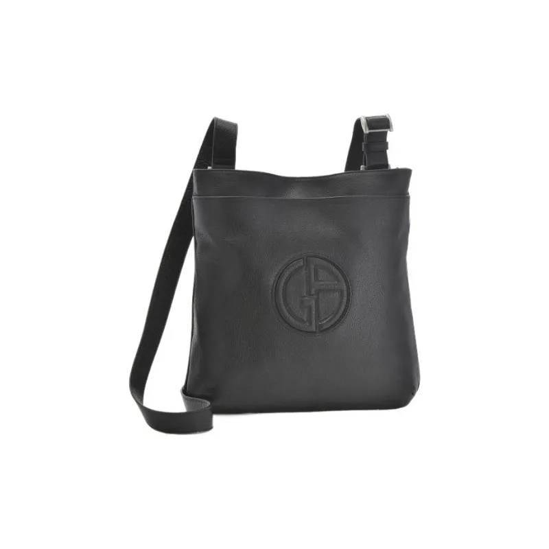 EMPORIO ARMANI Leather Briefcases Shoulder Bag Crossbody Bag Small Size Men's Black-1