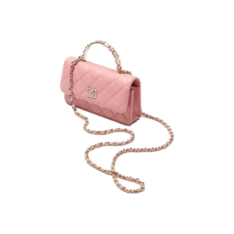 CHANEL Lambskin Cell Phone Pouch, Flap Bag, Shoulder Bag, Crossbody Bag, Handbag Women's Pink-1