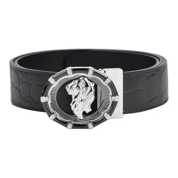 RARE Lion Head Logo Pin Buckle Belt Leather Belts Unisex Width 3.4CM