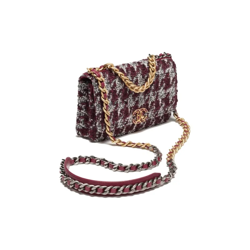 CHANEL 19Bag Wool Twill Soft Woolen Wallet, Crossbody Bag, Shoulder Bag Women's Burgundy & Gray & Black-1