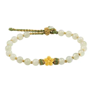 YINCHIE Hetian Jade S925 Silver Hetian Jade Bracelets Women's Pale Greenish White Jade