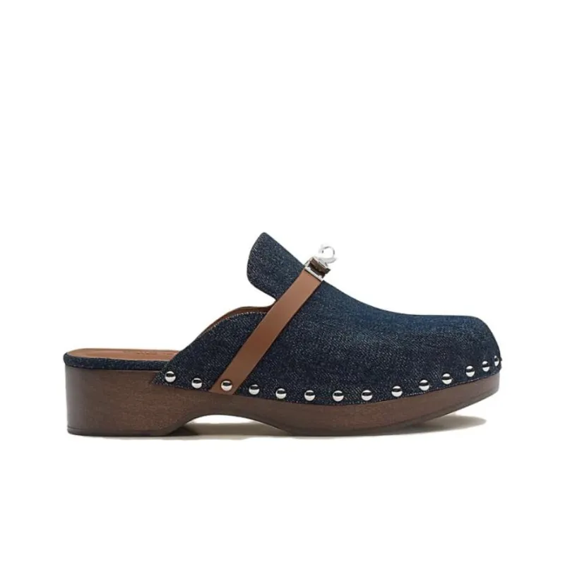 HERMES Carlotta Wrap-toe Slippers Women's Original Blue-1