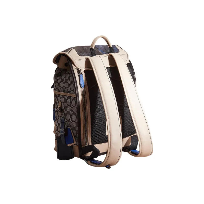 COACH Fabric With Calfskin Backpack Tubas Men's Beige & Marine Blue-1