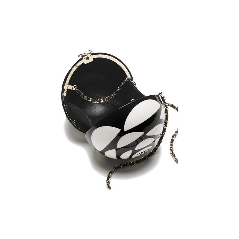 CHANEL Resin Glass Evening Bag Shoulder Bag Women's Black & White-2