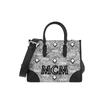 MCM Vintage Monogram Cow Leather, Textile Shoulder Bag, Crossbody Bag, Handbag Regular Unisex Gray