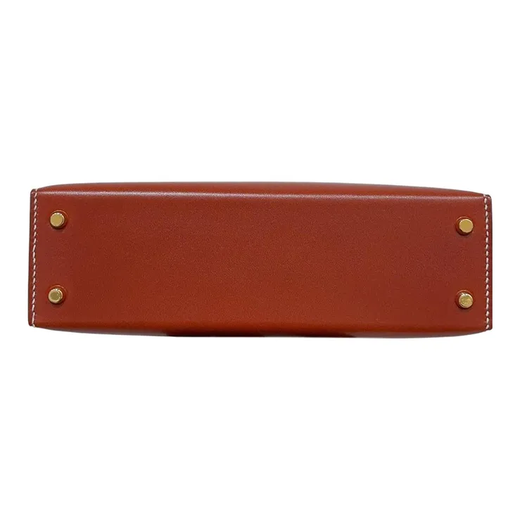 HERMES Mini Kelly Box Leather Kelly Bag Handbag Shoulder Bag Crossbody Bag Mini Women's 36 Brick Red-3