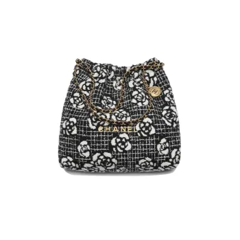 CHANEL Cashmere Jacquard Bucket Bag, Shoulder Bag, Crossbody Bag, Handbag Women's Black & White
