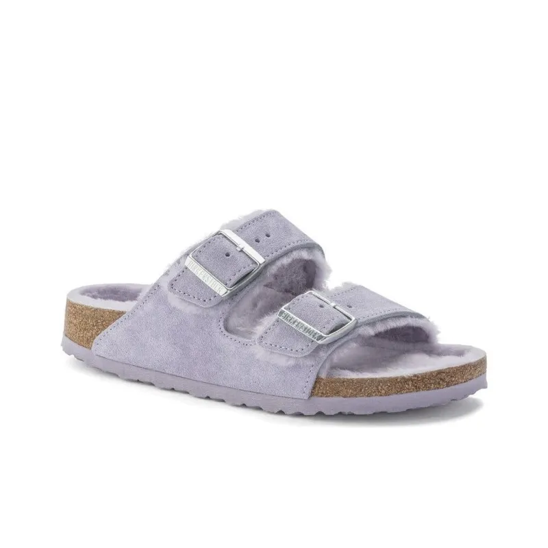 Birkenstock Arizona Shearling Suede Leather Narrow Fit 'Purple Fog' Women's-2