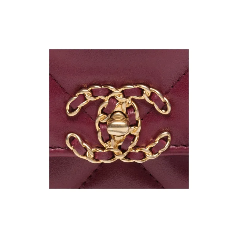 CHANEL 19Bag Bright Color Lambskin Wallet, Shoulder Bag, Crossbody Bag Women's Burgundy-2