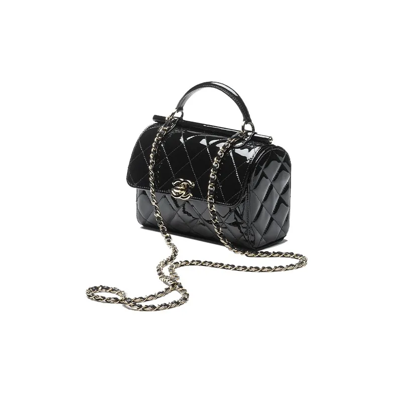 CHANEL Calf Patent Leather Shoulder Bag, Crossbody Bag, Handbag Trumpets Women's Black-1