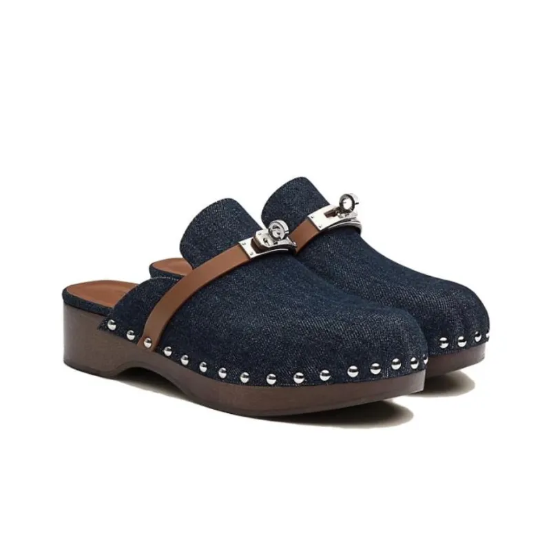 HERMES Carlotta Wrap-toe Slippers Women's Original Blue-2