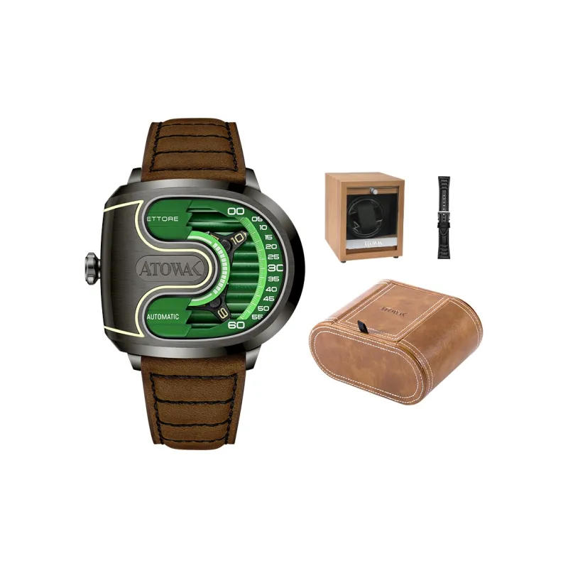 ATOWAK Wind-chasing Series Wrist Watch Automatic Mechanical Movement Genuine Leather Strap Green Dial Men's Watches-1