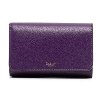 Mulberry Cow Leather Wallet Medium Size Women's Purple