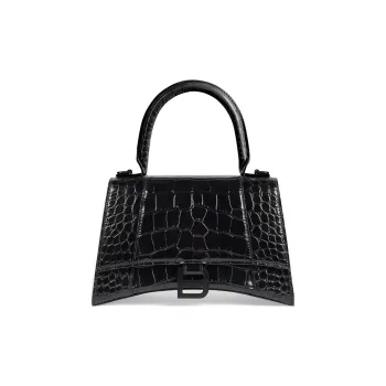 Balenciaga Crocodile Embossed Hourglass Top Handle Small Black