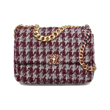CHANEL Wool Twill Soft Woolen Flap Bag, Shoulder Bag, Crossbody Bag Tubas Women's Burgundy/Gray/Black