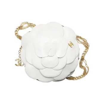 CHANEL Calfskin Camellia Evening Party Bag Clutch Shoulder Bag Women's White