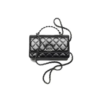 CHANEL Bright Wrinkled Calfskin Handheld Shoulder Bag Crossbody Bag Regular Women's Black