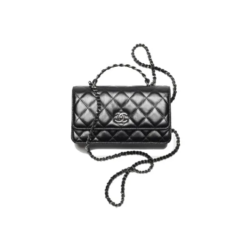 CHANEL Bright Wrinkled Calfskin Handheld Shoulder Bag Crossbody Bag Regular Women's Black