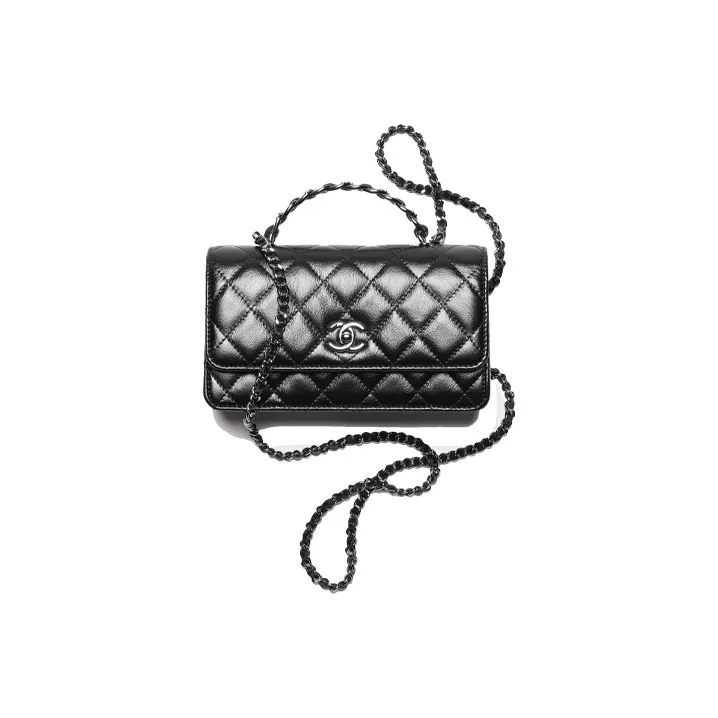 CHANEL Bright Color Wrinkle Calfskin Handheld Shoulder Bag, Crossbody Bag Women's Black-0