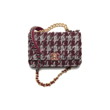 CHANEL 19Bag Wool Twill Soft Woolen Wallet, Crossbody Bag, Shoulder Bag Women's Burgundy & Gray & Black