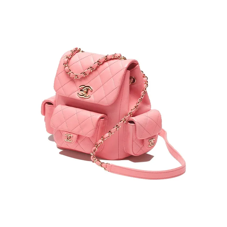 CHANEL Grain Embossed Shiny Calfskin Backpack Trumpets Women's Coral Pink-1