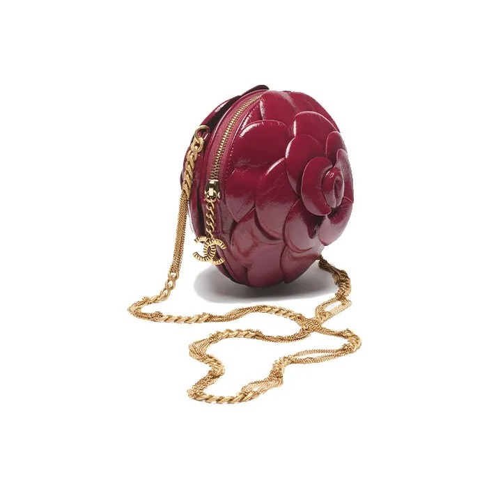 CHANEL Calfskin Camellia Evening Bag, Clutch, Shoulder Bag Women's Burgundy-1
