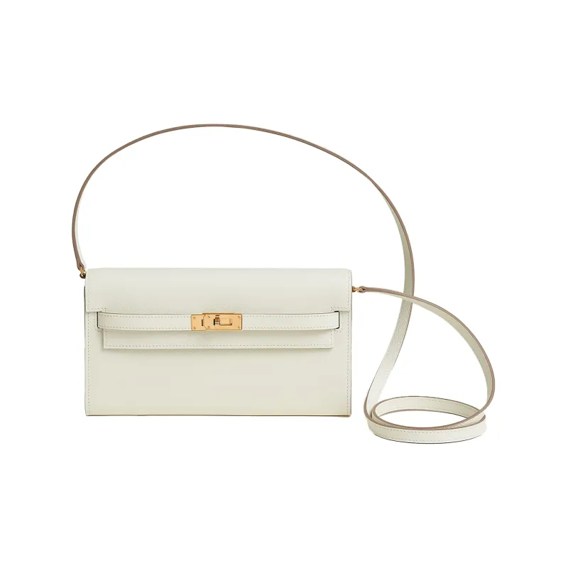 HERMES Kelly To Go Evercolor Leather Wallets Handheld Shoulder Bag Crossbody Bag Women's White-0