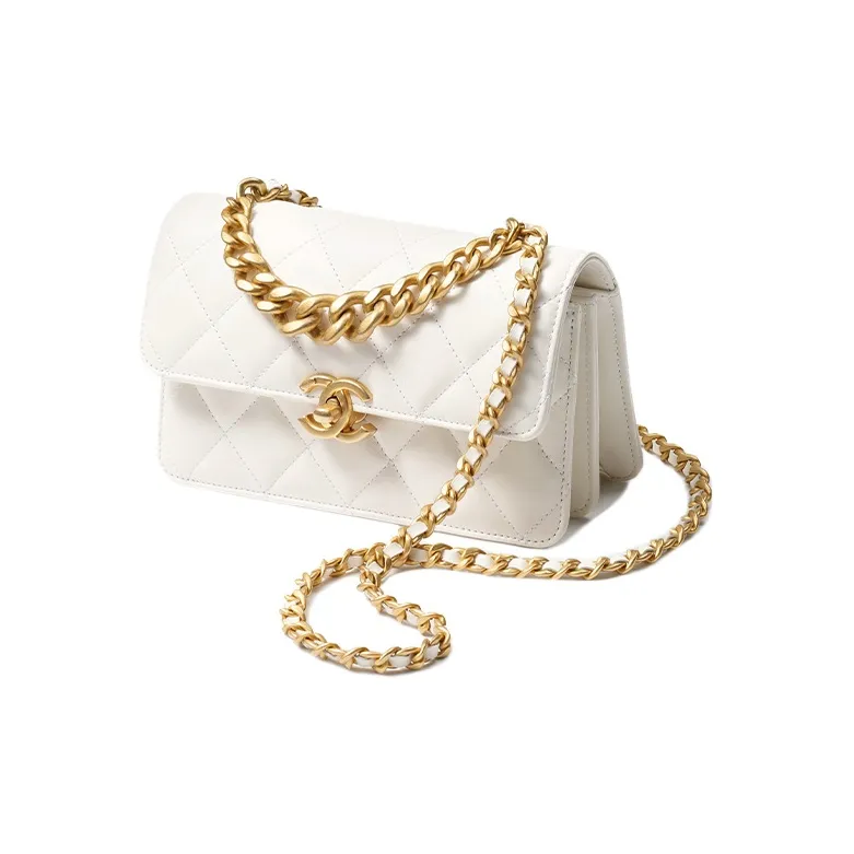 CHANEL Calfskin Shoulder Bag, Crossbody Bag Mini Women's White-1