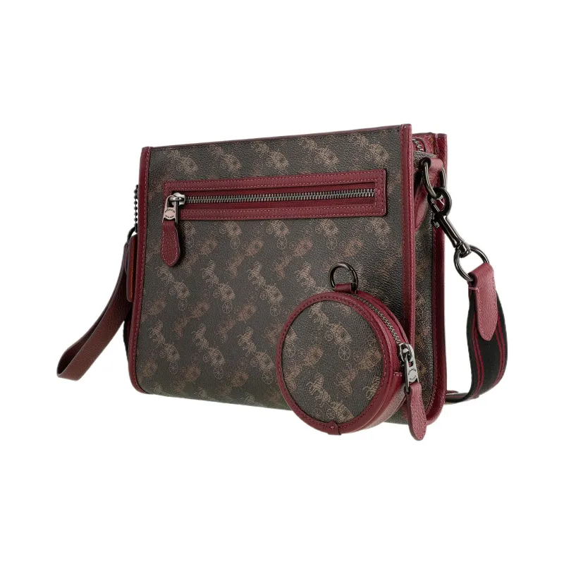 COACH Hitch Canvas With Leather Combo Bag Handheld Shoulder Bag Crossbody Bag Medium Size Men's Dark Brown & Monogram-1
