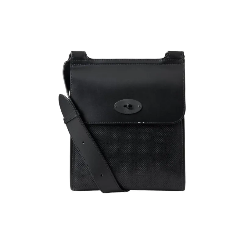 Mulberry Cow Leather Messenger Bag Shoulder Bag Crossbody Bag Women's Black-0