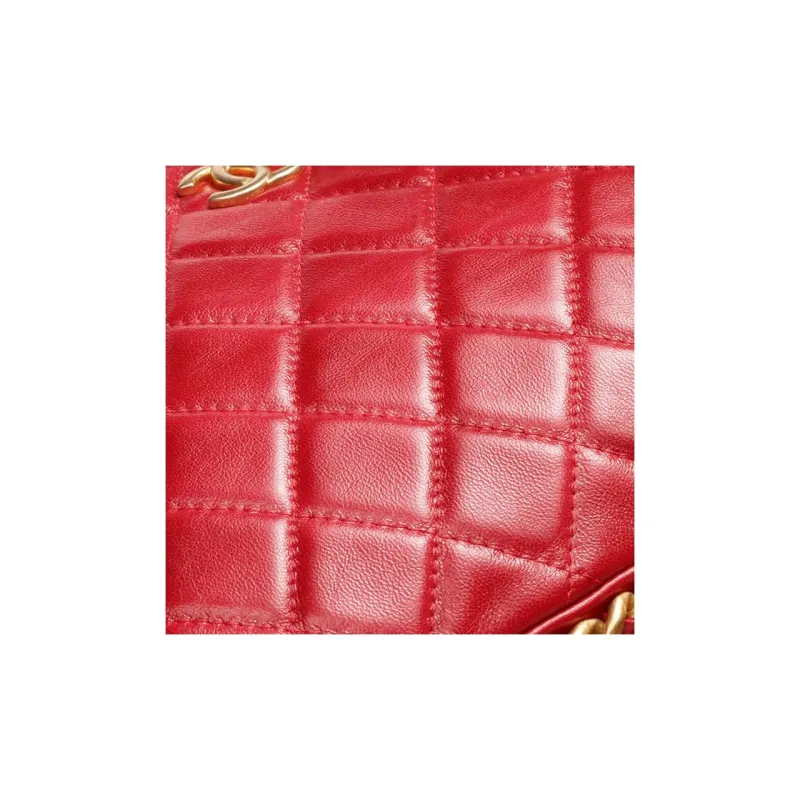 CHANEL Lambskin Hobo Bag, Clutch, Portable Crossbody Bag, Shoulder Bag Tubas Women's Red-3