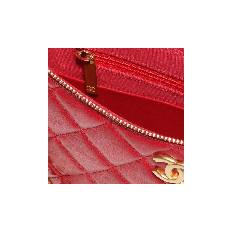 CHANEL Lambskin Hobo Bag, Clutch, Portable Crossbody Bag, Shoulder Bag Tubas Women's Red-2
