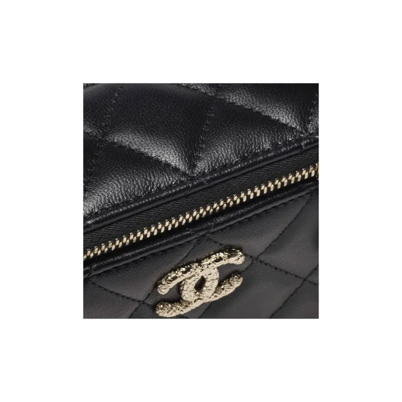CHANEL Lambskin Cell Phone Pouch, Flap Bag, Shoulder Bag, Crossbody Bag, Handbag Women's Black-3