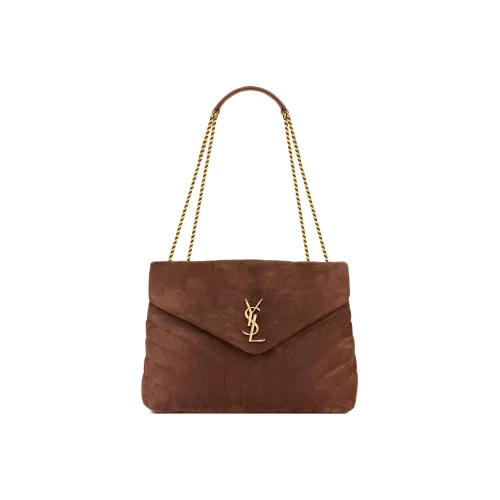 SAINT LAURENT LOULOU Suede And Calfskin Shoulder Bag Women's Brown Coffee