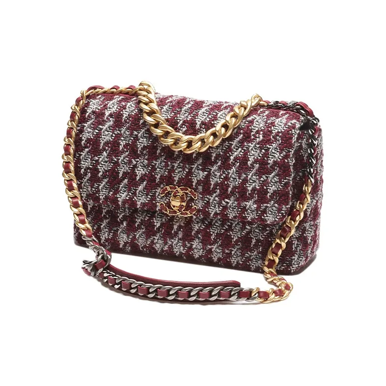 CHANEL Wool Twill Soft Woolen Flap Bag, Shoulder Bag, Crossbody Bag Tubas Women's Burgundy/Gray/Black-1