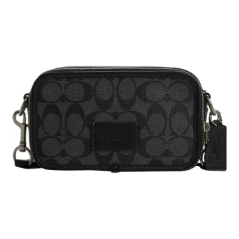 COACH Signature Coated Canvas With Smooth Calfskin Shoulder Bag, Crossbody Bag Men's Black