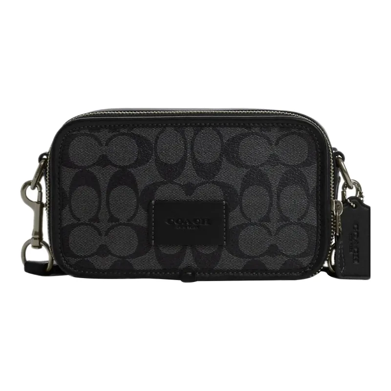 COACH Signature Coated Canvas With Smooth Calfskin Shoulder Bag, Crossbody Bag Men's Black-0