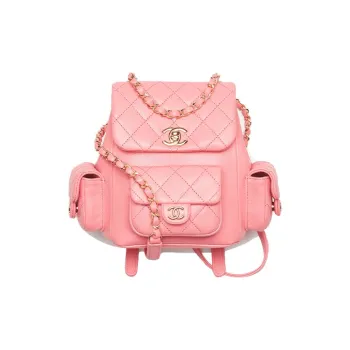 CHANEL Embossed Shiny Calfskin Backpack Small Size Women's Coral Pink