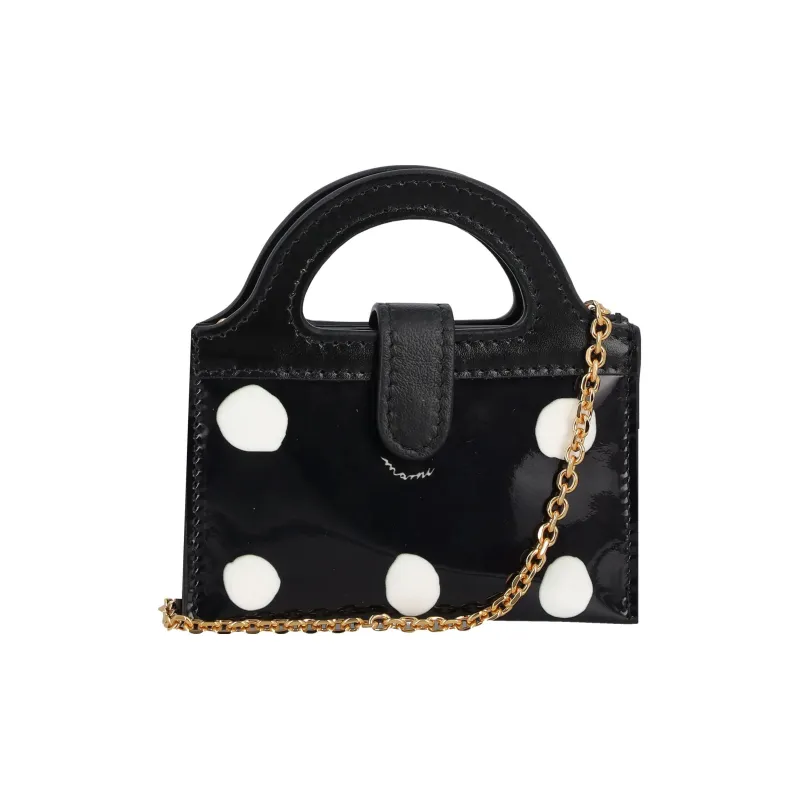 MARNI Patent Leather Calfskin Portable Shoulder Bag Crossbody Bag Wallet Women's Black/White-0