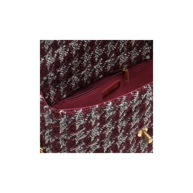 CHANEL Wool Twill Soft Woolen Flap Bag, Shoulder Bag, Crossbody Bag Tubas Women's Burgundy/Gray/Black-3