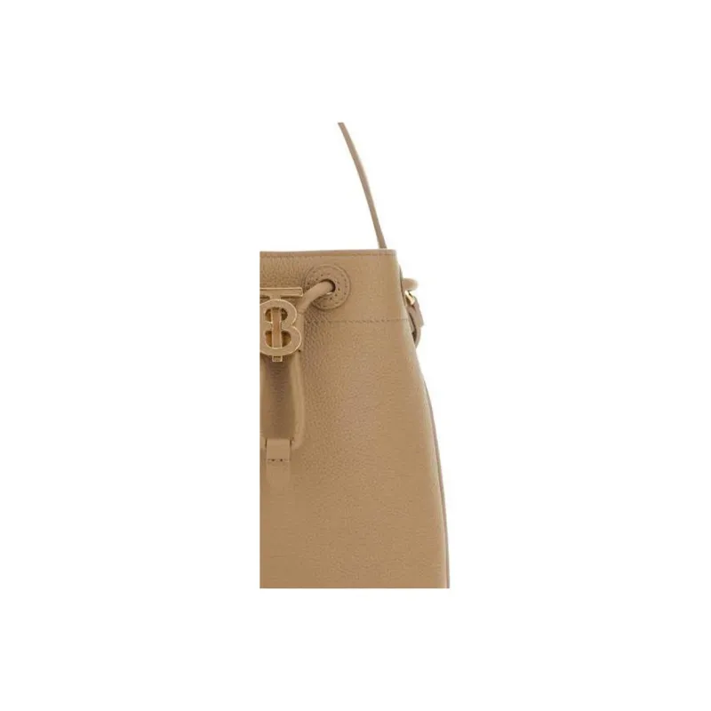 Burberry Leather Bucket Bag, One Shoulder Handbag Small Size Women's Beige-3